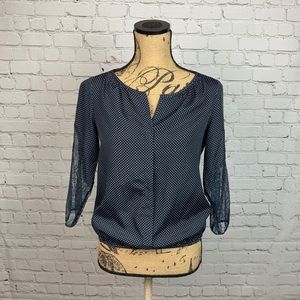 SALE Petite Navy Blue Polka Dots Shirt 439